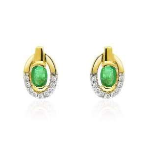  9ct Yellow Gold Emerald & Diamond Earrings: Jewelry