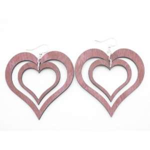  Pink Double Heart wooden Earrings GTJ Jewelry