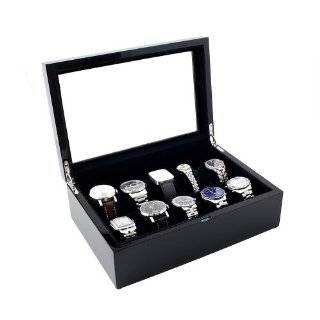 Piano Glossy Black Wood Watch Case Display Storage Box with Glass Top 