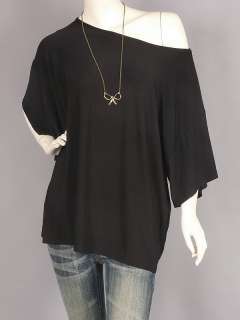 Black Oversized Kimono Sleeve Top Tunic w/Necklace L  