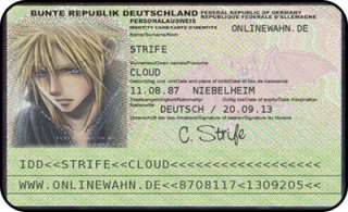 Final Fantasy Cloud Strife ID Card FFVII cosplay  