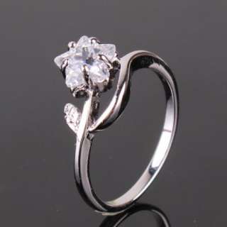 Classic 18K white gold filled swarovski crystal star engegament ring 