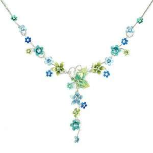   Green Butterfly and Blue Flower Necklace with Blue and Green Swarovski