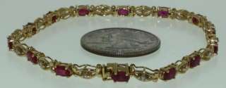 14K yellow gold .26ct red ruby diamond SI1 G vintage tennis bracelet 7 