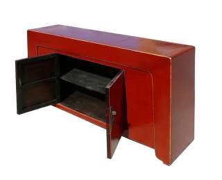 Red Silk Lacquer Moon Face Console Buffet Table s2343  
