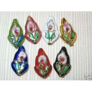  50 10x19mm Handmade Leaf Mix Cloisonne Beads By 