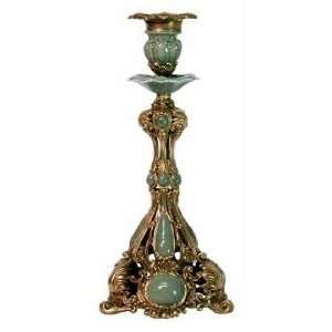  Porcelain Green and Brass 12 1/2 High Candle Holder: Home 