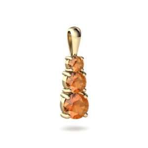  14K Yellow Gold Round Fire Opal 3 Stone Pendant: Jewelry