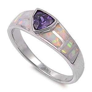 : Sterling Silver Ring in Lab Opal   white Lab Opal, Amethyst   Ring 