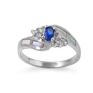  Silver Ring in Lab Opal   White Opal, Blue Sapphire, Clear CZ   Ring 