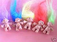 2x Mini Trolls 2cm Fluffy Coloured Hair party novelty  