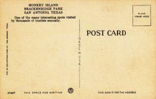 MONKEY ISLAND SAN ANTONIO TEXAS   1940s LINEN POSTCARD  