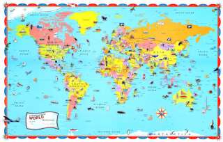 30x50 Childrens Illustrated World Wall Map for Kids  