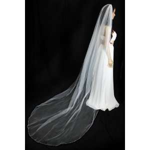  1T White Cathedral Crystal Beaded Edge Bridal Veil Beauty