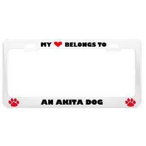  An Akita Dog Pet White Metal License Plate Frame Tag 