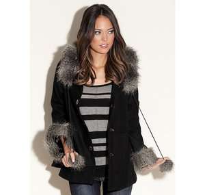 NWT GUESS Olivia Poncho Fur Wool Black Pea Coat Jacket S/4/5, M/6/7 