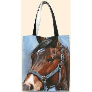  Adeline Halvorson Blue Oil Cloth Tote Bag Bay Horse 12x 
