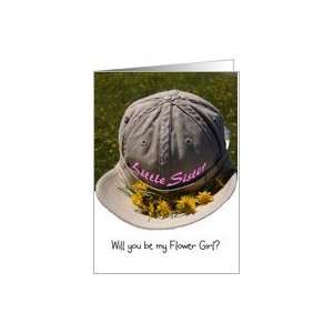 Wedding,Invitation,Little Sister,Be My Flower Girl, Hat With Flowers 