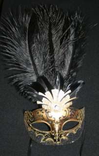 Black and Gold Venetian Mask with Feathers  Multi color Eyemask. Great 