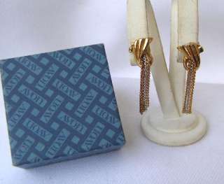 Vintage Avon Gold & Silver Dangling Chain Earrings with Original Box 