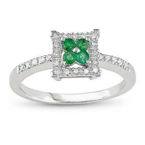 14K White Gold, Diamond and Emerald Ring, (.008 cttw, GH Color, I1 I2 