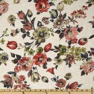  62 Wide Rayon Slub Jersey Knit Floral White/Green/Brown Fabric 