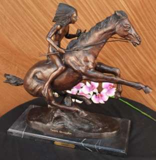 Signed Extra Large Remington Native American Warrior on Horse Bronze 