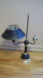 Vtg. Black & Gold Tole Stenciled Student Table Lamp  