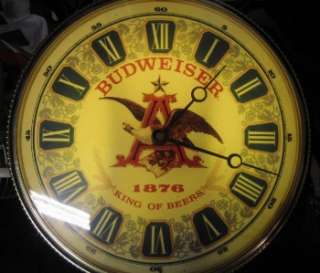 Vintage Lighted Rotating Budwieser Pocketwatch Beer Clock Sign  