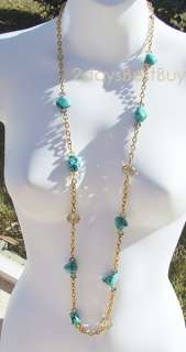 REAL COLLECTIBLES BY ADRIENNE 46 FAUX TURQUOISE CRYSTAL GOLDTONE 