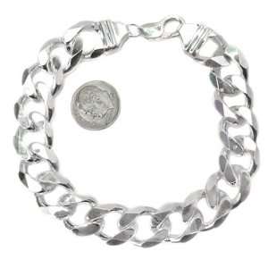  Sterling Silver Curb Mens Bracelet 15mm: Jewelry