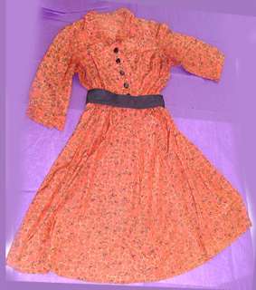 Extraordinary Eye Popping 1940 Orange Glow Day Dress