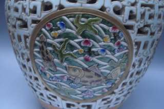 Chinese Rare Famille Rose Porcelain Gilt Hollow Vase  