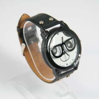 New Fashion Black Pair of Glasses Design Charm Panda Cuff Watch 