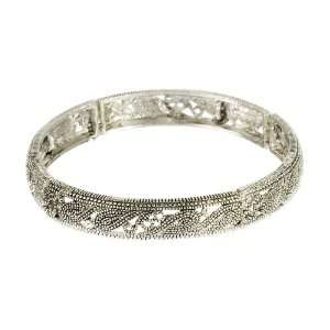   : Silver Tone Base Metal Lace Bangle Stretch Bracelet, 7.5 Jewelry