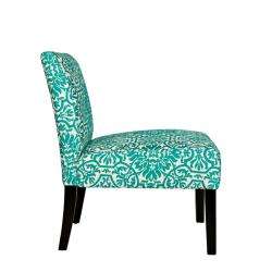   CLASSIC COMFORT! TURQUOISE BLUE AND WHITE DAMASK ARMLESS ACCENT CHAIR