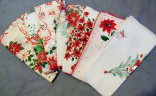 Lot of 7 Vintage Christmas Handkerchiefs Xmas Hankies  