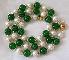 8MM White Akoya Pearl Emerald Necklace 18  
