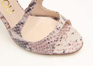 9270 2 Snake Embossing Handmade Opentoe Ankle Strap Sandals Pink US 