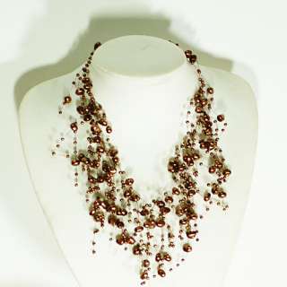 z7850 Fad 40+5cm Brown Mother of Pearl Beads Dangle Clasp Necklace 