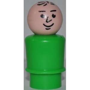 Vintage Little People Father Man (Black Lined Hair & Green Plastic 