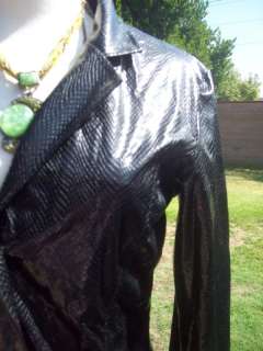 Black Faux Snake skin Wet Look fitted waist Jacket Polyurethane PU 