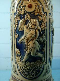 LARGE WESTERWALD GERMAN ORNAMENTED CUP WITH GNOME ON LID  