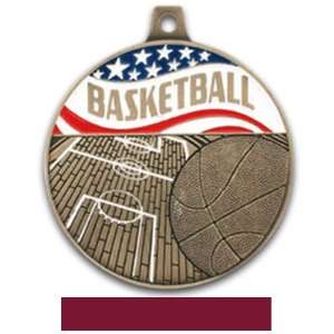 25 Americana Custom Basketball Medals BRONZE MEDAL/MAROON RIBBON 2 