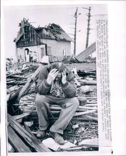 1965 Man Sits Among Rubble of Tornado Destroyed Home Alto Indiana Wire 