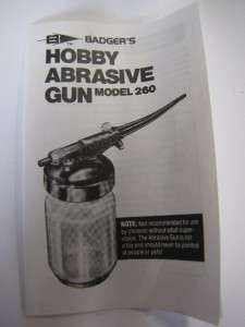 Badger hobby abrasive gun 260 1 kit airbrush original box with 