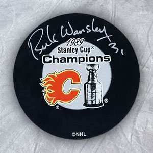  RICK WAMSLEY Calgary Flames SIGNED 89 Cup PUCK Sports 