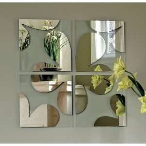  Set of 4 Mosaic Wall Mirror with Flower Motif