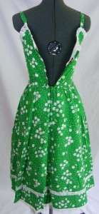 Vintage 70s does 50s Green White Cherries & Polka Dot Sun Dress 32 