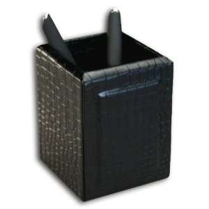  Pencil Cup   Crocodile Embossed Black Leather Office 